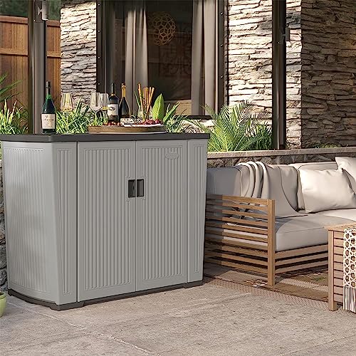 Suncast XL Outdoor Storage Cabinet, 130 Gal, Lockable, Peppercorn Gray