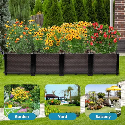 Large Raised Planter Box Outdoor Self Watering 62.9"x15.7"x14.2" , Deep Raised Garden Bed - Elevated Garden Box with Drainage Plug, Rectangular Garden Planter Perfect for Patio Balcony Deck - size: L 63"xW 16"xH 14"