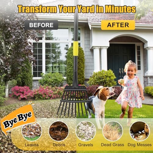 Rake for Leaves: Small Metal Garden Rake, 8.5" Wide, 11 Metal Tines,Heavy Duty Lightweight Kids Leaf Rakes for Small Lawn Yard Shrub,Tight Spot Garden Bed Leaf Debris Picking Cleaning, 60” Long Handle - style: 11 tines-5ft