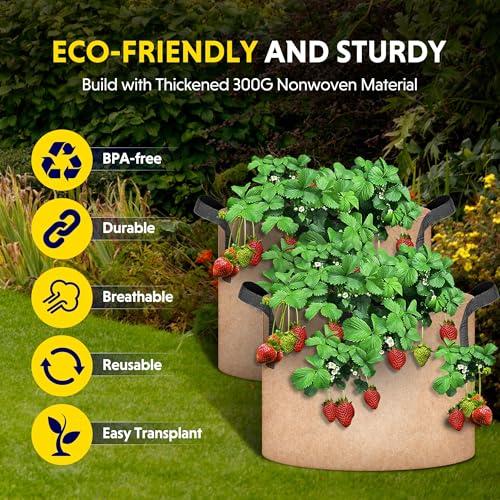 iPower Plant Grow Bag 5 Gallon 6-Pack Heavy Duty Fabric Pots, 300g Thick Nonwoven Fabric Containers Aeration with Nylon Handles, for Planting Vegetables, Fruits, Flowers, Tan 2024 Version - color: Tan, size: 5 Gallon