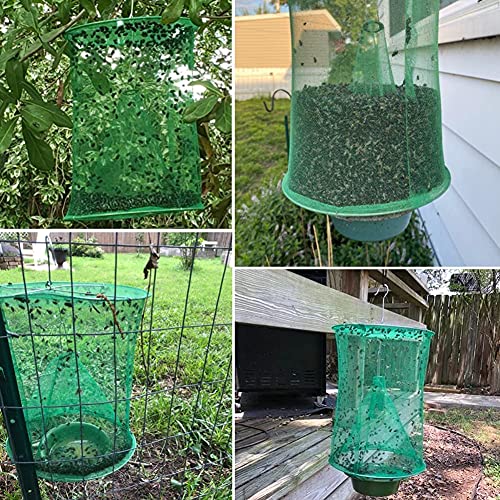 Ranch Fly Trap Outdoor Hanging Reusable with Fishing Apparatus | Food Bait Tray Catcher Cage for Indoor or Outdoor Family Farms, Park (6 Pack) - style: 6 pack