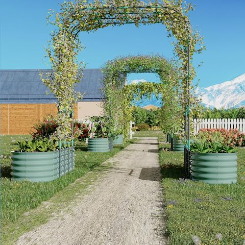 Metal Raised Garden Bed with Trellis for Climbing Plants Outdoor - color: Green