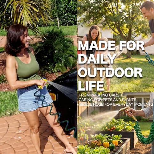 Orgrimmar 10FT Green EVA Coil Garden Hose with Metal Fittings - color: Green, size: 10 Feet