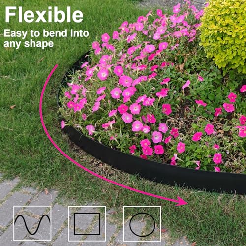 33FT Landscape Edging 4 in Tall with 45 Spikes, Garden Edging Border and 1 Hammer, Plastic Landscape Edging Border Lawn Edging for Landscaping, Flower Beds, Yard - size: 4 In x 33 FT