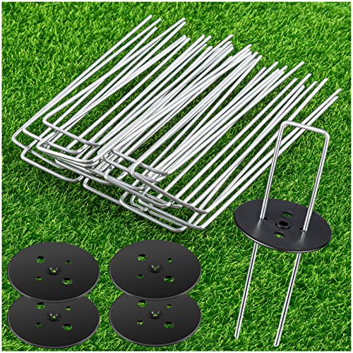 6-Inch Galvanized Landscape Staples, U-Shaped Garden Landscape Pins, Weed Barrier Stakes with Plastic Fixing Caps, for Securing Fences, Outdoor Wires Cords Tents Tarps (20 pcs) - size: 20Pcs