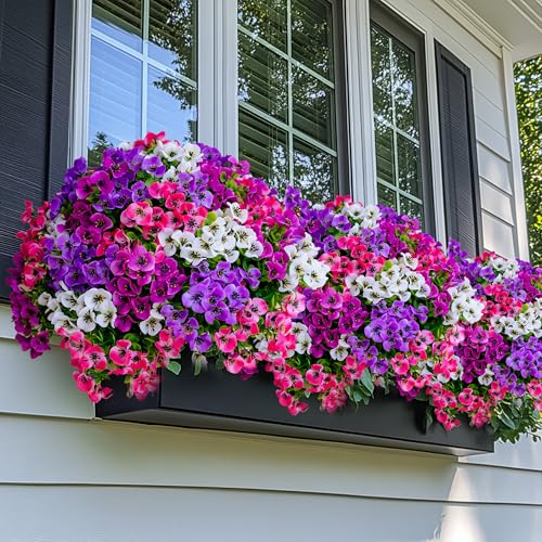 AXYLEX Artificial Pansies Outdoor, 16 Bundles Fake Plants (Multi 4) - color: 16 Pcs - Red Pink+purple+white+magenta