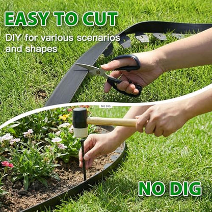 No Dig Landscape Edging 2 Inch x 40 FT, Heavy Duty Flexible Plastic Garden Border with 50 Spiral Spikes, Lawn Edging for Flower Beds, Walkways, Tree Rings, Mulch Beds and Landscaping, Black - style: 2 Inch × 40FT