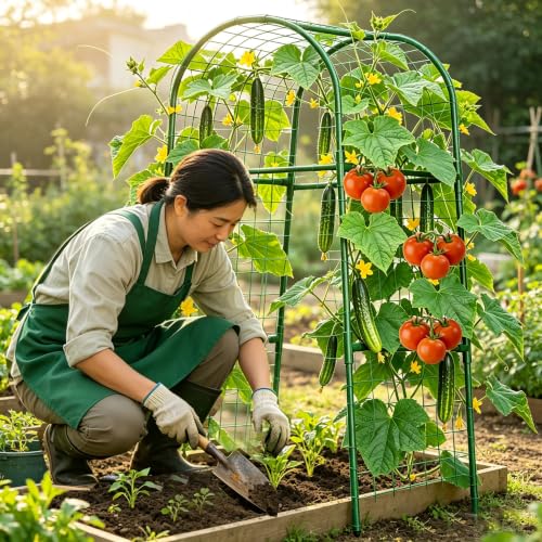 Cucumber Trellis for Raised Bed, U-Shape Garden Trellis for Climbing Plants Outdoor, Metal Arch Plant Support, Vegetables Trellis for Squash Grape Pea Bean Vines Flower (WxH=15.7x47inch)