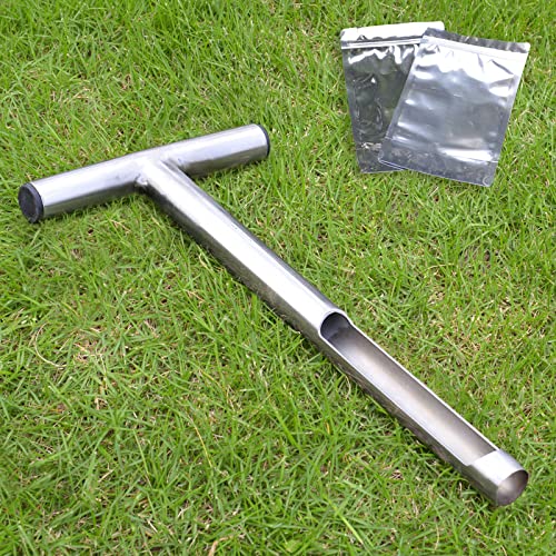Soil Probe 12 Inch with 2 Bags, Soil Sample Probe for Lawn House Plants, T-Handle Soil Sampler Probe Rod Tool Set, Stainless Steel Soil Test Kits Tool for Soil Sampling - size: 12"