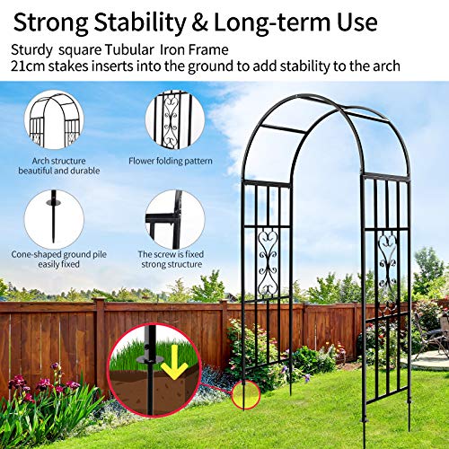 SCENDOR Metal Garden Arbor, Curved Iron Trellis Arch, Outdoor for Climbing Plants & Wedding Ceremony