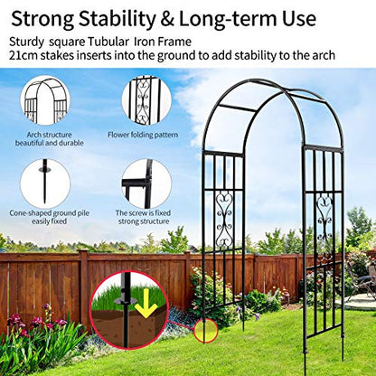 SCENDOR Metal Garden Arbor, Curved Iron Trellis Arch, Outdoor for Climbing Plants & Wedding Ceremony