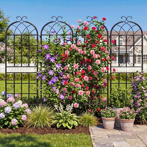 4-Pack 71" Black Metal Garden Trellises with Butterfly Design - color: 4 Pack 71"- Butterfly Scrollwork