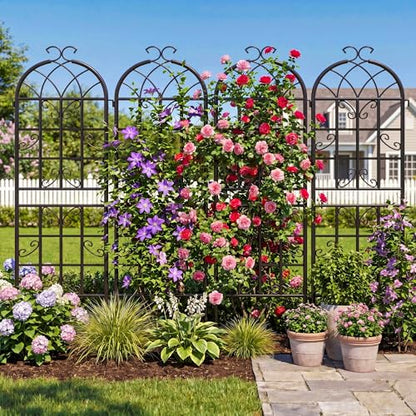 4-Pack 71" Black Metal Garden Trellises with Butterfly Design - color: 4 Pack 71"- Butterfly Scrollwork