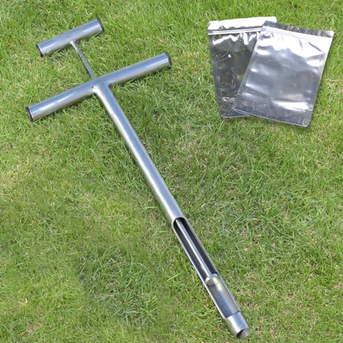 Soil Probe 16 Inch with 2 Bags, Soil Sample Probe with Ejector for Lawn House Plants, T-Handle Soil Sampler Probe Rod, Stainless Steel Soil Test Kits Tool for Soil Sampling - size: 16" With Ejector