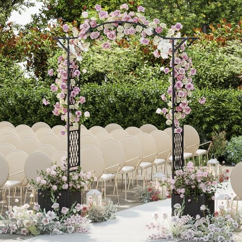 IRONMAX 8.2FT Metal Garden Arch with Planters, Arbor for Climbing Plants - size: 82" x 16" x 99"