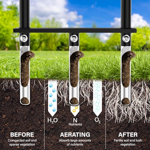 Manual Core Lawn Aerator with 3 High Strength Stainless Steel Tines