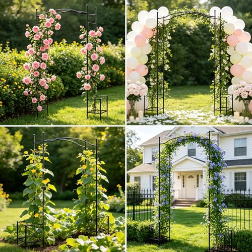 Metal Garden Arbors 93" Thickened Arch Trellis for Climbing Plants - color: Square with Planter Box