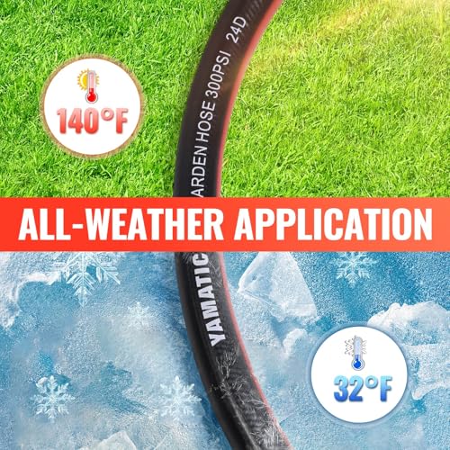 YAMATIC 75ft Garden Hose 5/8in I.D. with 360° Swivel Brass Handle - size: 75' feet