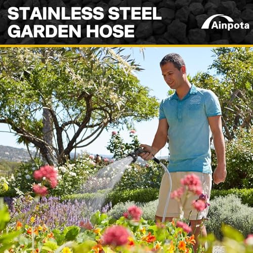 Metal Garden Hose 150ft Heavy Duty Stainless Steel Water Hose with Sprayer & Metal Fittings Flexible Lightweight Hose Puncture Proof Hose for Yard, Outdoors, Rv - size: 150FT