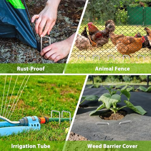 Landscape Staples 12 Inch, 12/25/50/100/200 Pack U-Shaped Galvanized Garden Stakes, 8 Gauge Heavy Duty Ground Stakes for Outdoor Decorations, Fixed Irigation Tubing, Fence,Weed Barrier Fabric - size: 12inch
