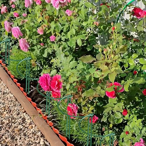 12 Pack Plant Support Stakes, 10" Wide x 16" High Half Round Metal Peony Cages and Support, Green Garden Plant Stake Plant Support Ring Border for Peony Tomato, Hydrangea, Flower Indoor Outdoor