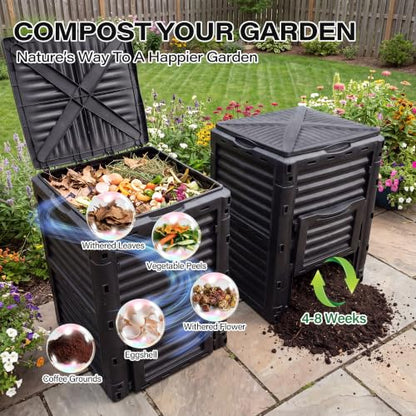 LAUSAINT HOME Outdoor Compost Bin, 80 Gallon Large Capacity Composter for Garden Waste, Fast Creation of Fertile Soil, Black - size: 80 gallon