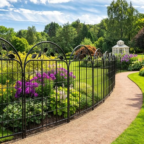 Decorative Garden Fence 40in x 36ft, 16 Pack Sturdy Metal Garden Border Fence, Rustproof Powder Coating, No-Dig Installation with Triangular Stakes, Flexible Design for Flower Beds, Paths, Yards - color: Dome Top, size: 40 in(H) X 36 ft(L) -16 Panels