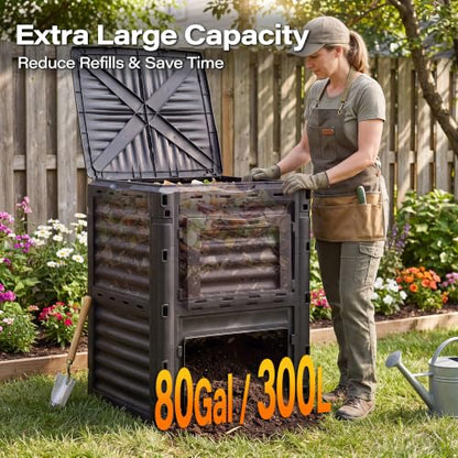 LAUSAINT HOME Outdoor Compost Bin, 80 Gallon Large Capacity Composter for Garden Waste, Fast Creation of Fertile Soil, Black - size: 80 gallon