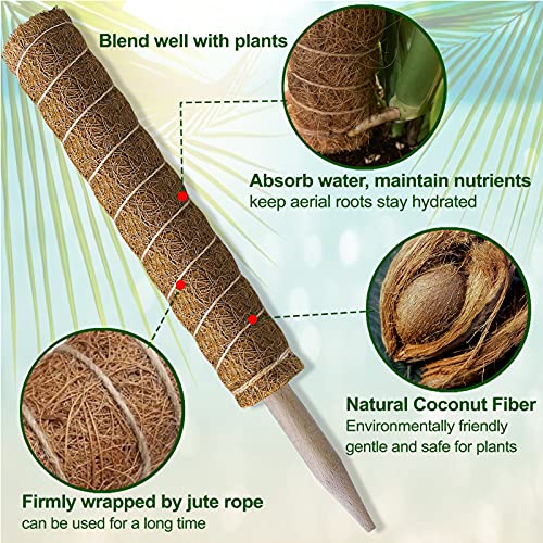 Fabulas Moss Pole 58.7 Inch - Monstera Plant Support 5 Pack, 17.5" and 12" Plant Stakes for Indoor Plants Coco Coir Moss Pole Sticks for Climbing Potted Live Plants, Pothos, Philodendron - size: moss pole 17.5"x3pcs, 12"x2pcs
