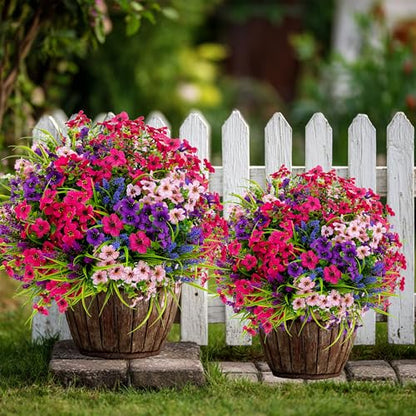 AXYLEX Artificial Flowers for Outdoors, 16 Bundles Fake Plants (Multi 16) - color: 16 Pcs - Pink+purple+red Pink+lavender