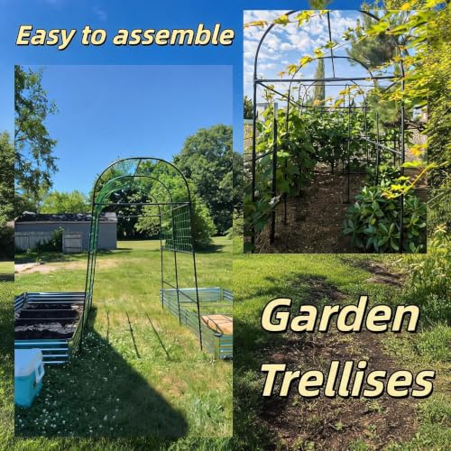 Garden Arch Trellis for Raised Beds, 7.3 FT Metal Cucumber Trellis with Plastic Connectors, u-Shape Plant Support for Climbing Vegetables & Flowers, Weather-Resistant Black - size: 7.5x6x4.1 Ft