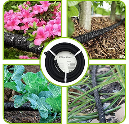 Soaker Hose 75ft - 5/8 Round Rubber Garden Soaker Hoses, Heavy Duty Irrigation Drip Hose, Water Seeper Soaking Hose for Gardens, Flower Beds And Lawn Yard - size: 75FT by 5/8"