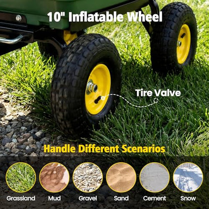 NORTHSKY Garden Dump Cart Wagon 600 Lbs,Heavy Duty Yard Wheelbarrow - color: Garden Green