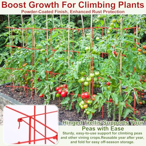 Blulu Sturdy Expandable Tall Pea Trellis Panel Folding Garden Trellis for Climbing Plants 9' x 39" H Multi Use Heavy Duty Outdoor Garden Peas Tomato Cucumber Steel Plant Support Red W/ 8" Grids