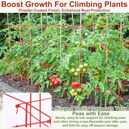 Blulu Sturdy Expandable Tall Pea Trellis Panel Folding Garden Trellis for Climbing Plants 9' x 39" H Multi Use Heavy Duty Outdoor Garden Peas Tomato Cucumber Steel Plant Support Red W/ 8" Grids