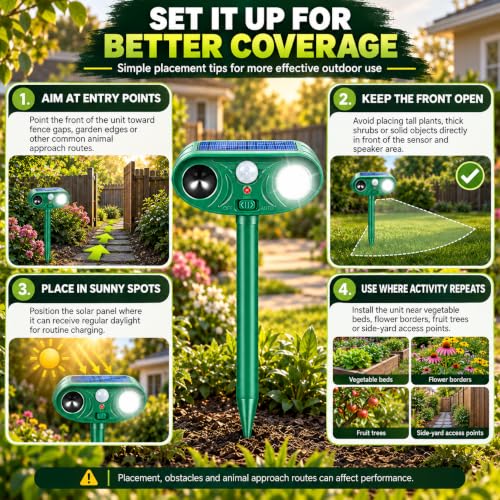 Sonic Fortress Pro Deer Repellent Devices, IP65 Racoon Repellent Outdoor Squirrel Fortress Pro Animal Repeller Cat Deterrent with Motion Sensor& Light to Scare Bear Rabbit Skunk for Garden Yard(4)