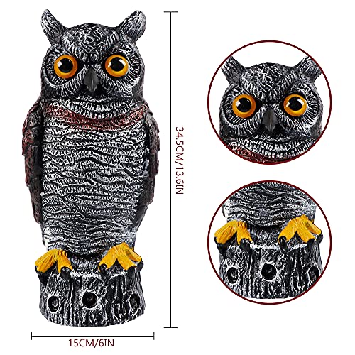 Hausse 3 Pack Fake Horned Owl Bird Scarecrow Decoy, Plastic Owl Bird Deterrents