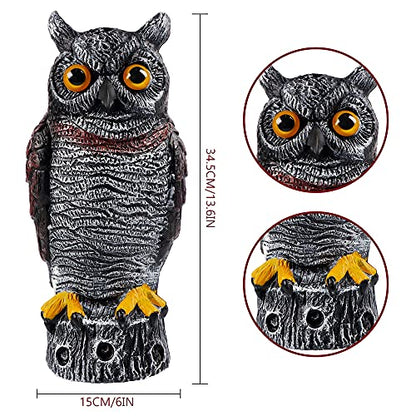 Hausse 3 Pack Fake Horned Owl Bird Scarecrow Decoy, Plastic Owl Bird Deterrents