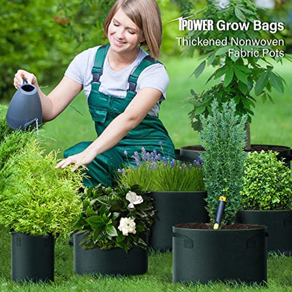 iPower 3-Gallon 10-Pack Grow Bag Thickened Nonwoven Fabric Pots Heavy Duty Aeration Container with Strap Handles for Garden and Planting Vegetable Flowers, Black with Green Stitch Sewing - color: Green, size: 3 Gallon