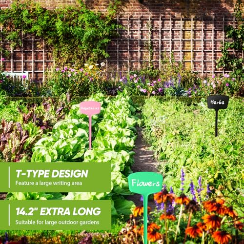 Colingmill 50 Pcs 14.2 Inch Plant Markers T Type with Pen, Multicolor - color: Multicolor