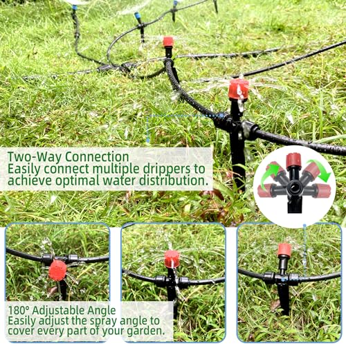 20PCS Push-to-Fit Drip Irrigation Emitters for 1/4 inch Irrigation Tubing, Two-Way Connection Adjustable Drip Emitter Sprayer with Stake, Irrigation Dripper Sprinklers for Drip Irrigation System - size: 20PCS Two-Way Drip Irrigation Emitters Sprayer