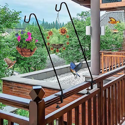 Juegoal 2 Pack Heavy Duty Deck Hook with 2 Inch Non Slip Clamp, 25 or 36 Inch Extended Reach Deck Hook, Adjustable Rail Pole Plant Bracket for Hanging Bird Feeder, Suet Baskets, Lanterns, Wind Chimes