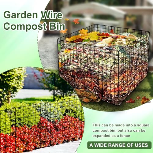 Large Compost Bin Outdoor, Square Mesh Garden Wire Compost Bin for Stacking Leaves and Yard Waste Black 36X36X28 Inches - color: Black