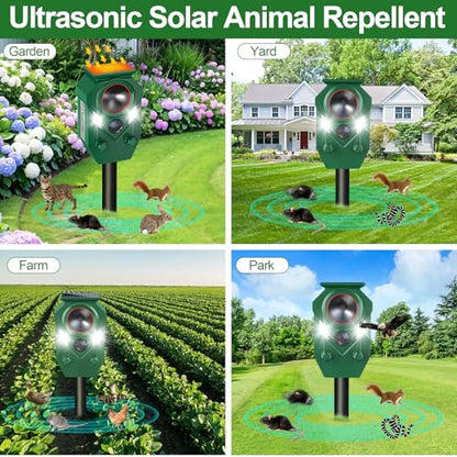 Solar Animal Repellent,Ultrasonic Cat Repellent Outdoor with Motion Sensor,Waterproof Rabbit Repeller with Flashing Light Defender Dog, Mouse,Squirrel,Raccoon,Skunk,Deer for Yard Farm Garden-4 Pack - size: 1 Count (Pack of 4)