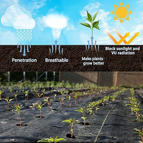 4ft x 50ft Durable Weed Barrier Fabric, 3.2oz Heavy-Duty Landscaping Fabric, Permeable Ground Cover for Garden, Lawn, and Outdoor Projects, Easy to Install, with 15 Staples - size: 4ft x 50ft