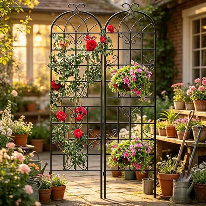 4-Pack 87" x 20" Butterfly Arch Black Metal Garden Trellises - color: 4 Pack 87"- Butterfly Black
