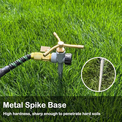 [2 Pack] 3-Arm Rotary Sprinkler Brass Nozzle Metal Spike Base - size: 2 Pack