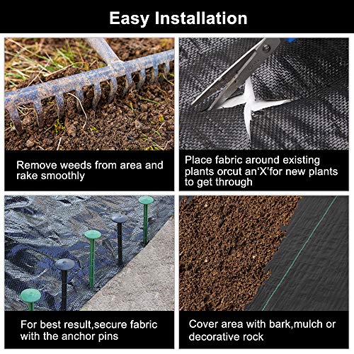 TUFFIOM Weed Barrier 4 x 300 FT Garden Landscape Fabric, Ground Cover with UV Resistance, 125gsm/3.7OZ Heavy Duty Material for Superior Weed Control, Perfect for Greenhouse, Yard, Flower Bed, Garden - size: 4 x 300 FT