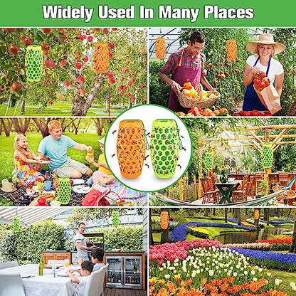 Wasp Trap & Sticky Pads Bundle – 2 Pack Hanging Wasp Trap with 12 Refill Glue Boards for Outdoor Use (Orange)