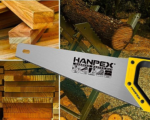 Hanpex 14" Pro Hand Saw, 11 TPI Fine-Cut Handsaw - Sharp Manual Saw Idea for Cutting Wood, Sawing, Gardening, Trimming, Plastic Pipe, Drywall